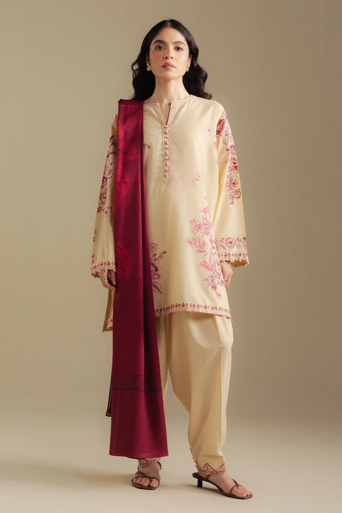 Zara ShahJahan - 3PC Dhanak Embroidered Suit | Daru libas