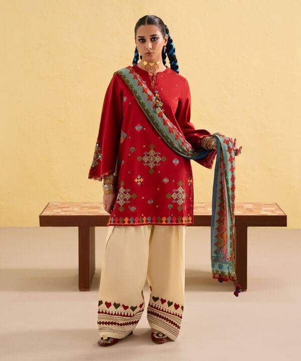 Sapphire - 3PC Dhanak Embroidered Suit | Daru libas